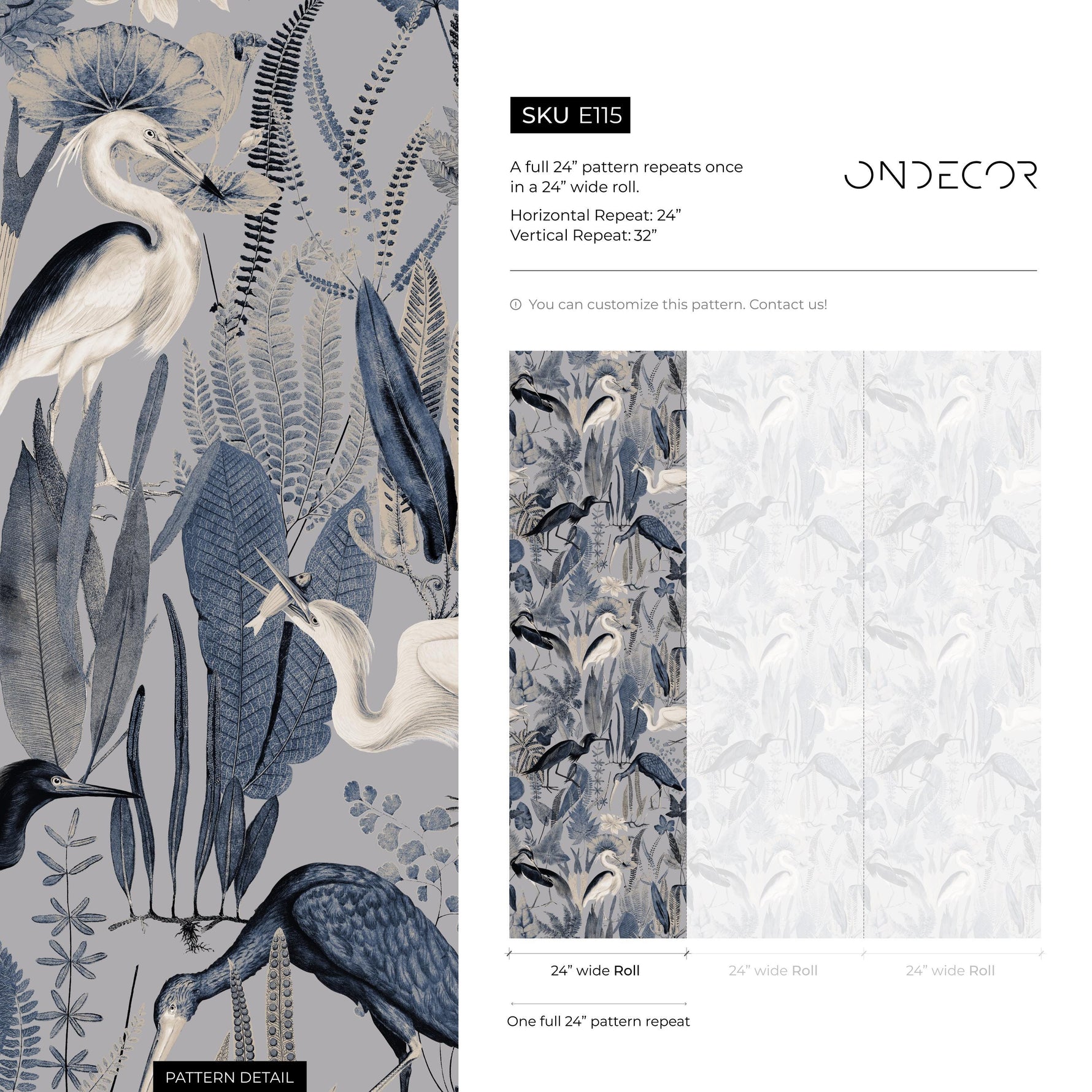 Heron Wallpaper, Peel and Stick Heron Wallpaper, Peel and Stick Wallpaper, Removable Botanical Wallpaper, Wallpaper - E115
