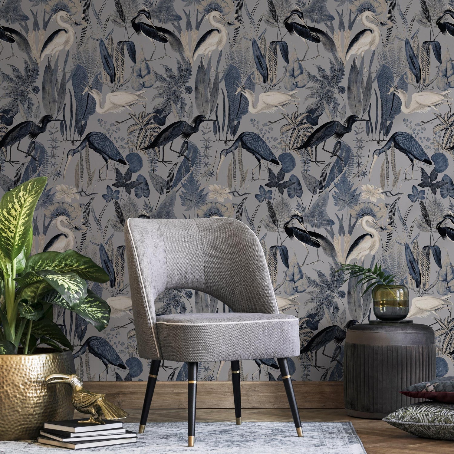 Heron Wallpaper, Peel and Stick Heron Wallpaper, Peel and Stick Wallpaper, Removable Botanical Wallpaper, Wallpaper - E115