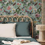 Bird Wallpaper Traditional Wallpaper Removable Peel and Stick Wallpaper, Self Adhesive, Renter Friendly, Feminine Green Wallpaper - E119