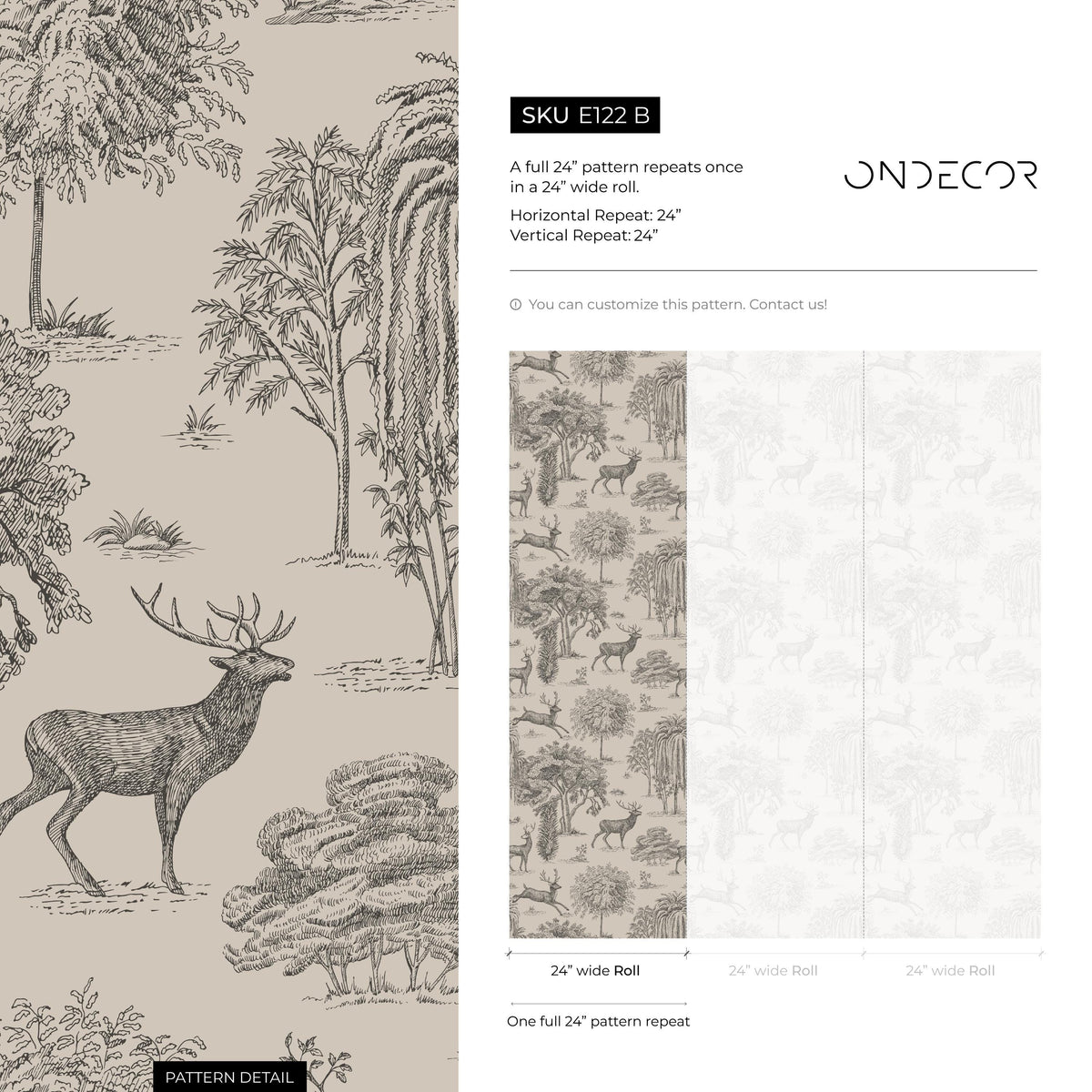 Retro Vintage French Toile de Jouy Wallpaper, Print Wall Decor - E122 B