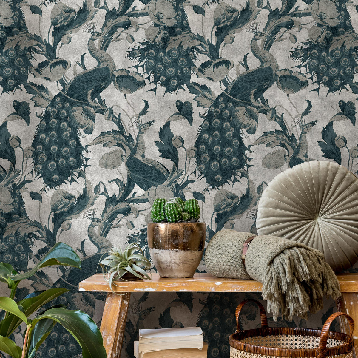 Floral Wallpaper Peacock Wallpaper Peel and Stick and Traditional Wallpaper - E127