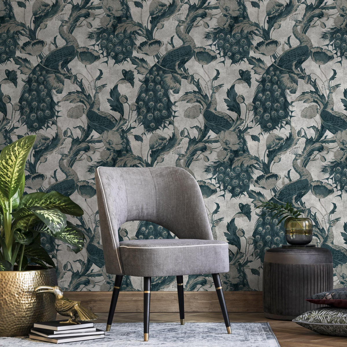Floral Wallpaper Peacock Wallpaper Peel and Stick and Traditional Wallpaper - E127
