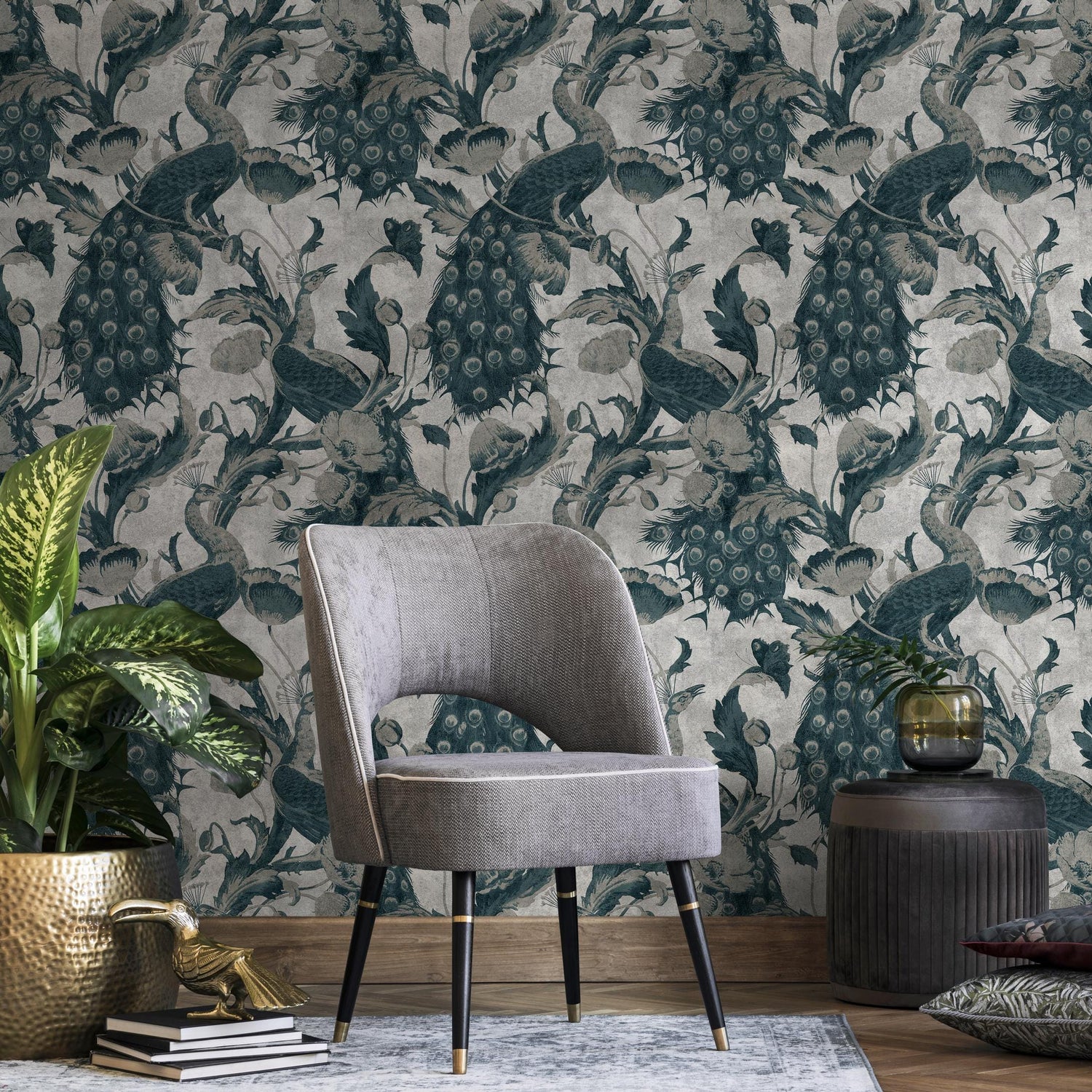 Floral Wallpaper Peacock Wallpaper Peel and Stick and Traditional Wallpaper - E127
