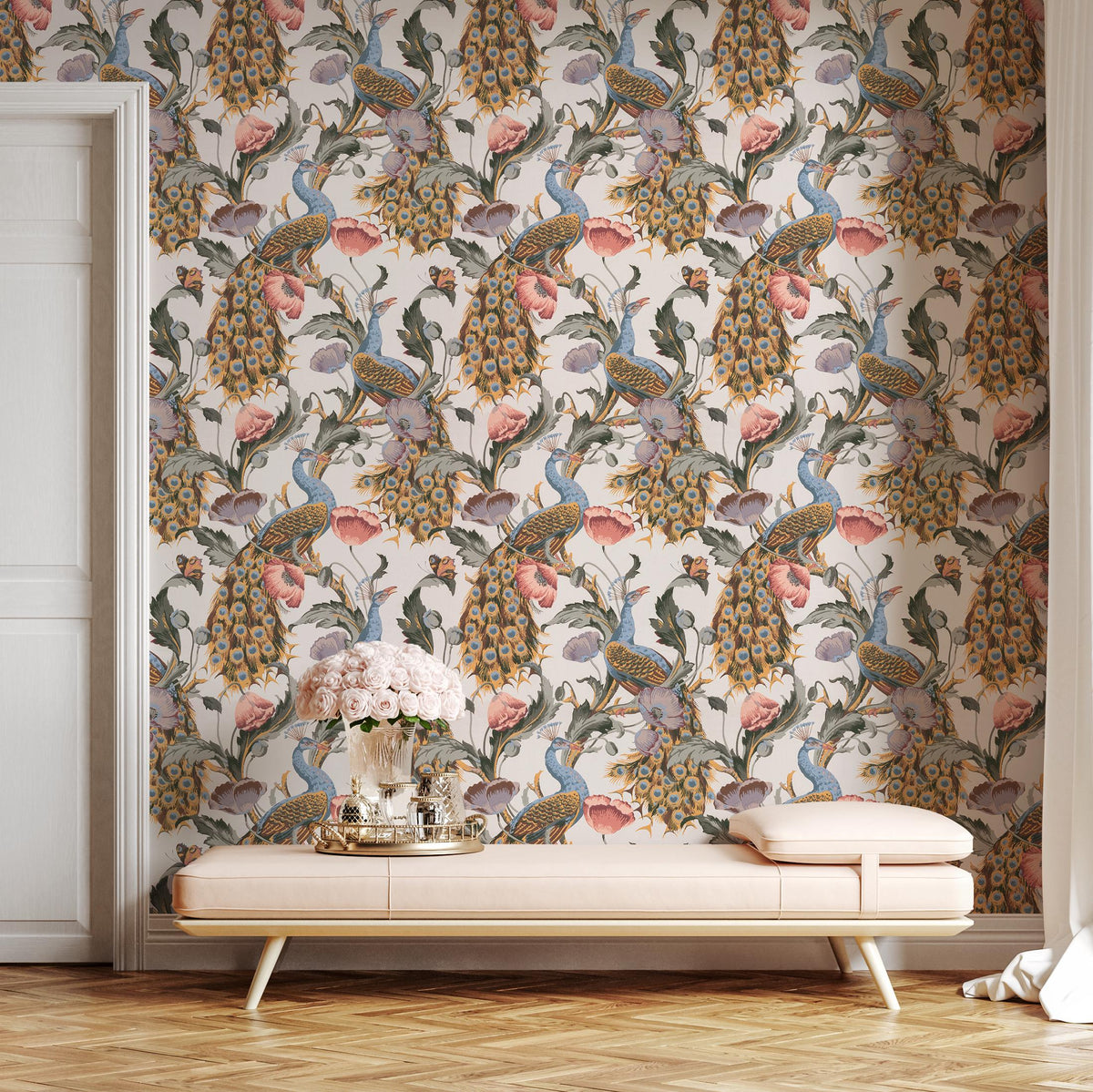 Floral Wallpaper Peacock Wallpaper Peel and Stick and Traditional Wallpaper - E129