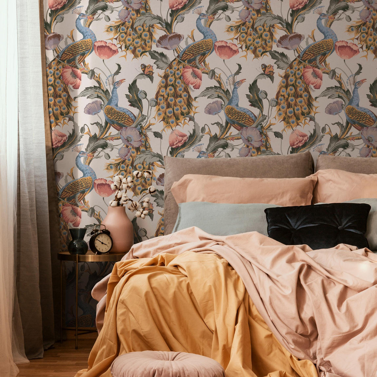 Floral Wallpaper Peacock Wallpaper Peel and Stick and Traditional Wallpaper - E129