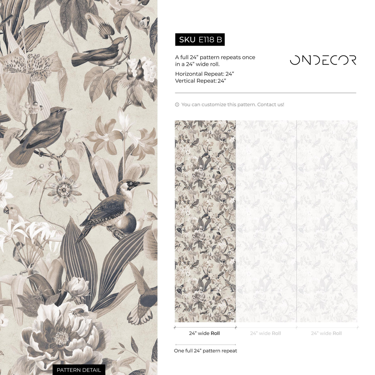 Bird Wallpaper / Traditional Wallpaper / Removable Peel and Stick Wallpaper, Self-Adhesive, Renter Friendly, Feminine Wallpaper - E118 B