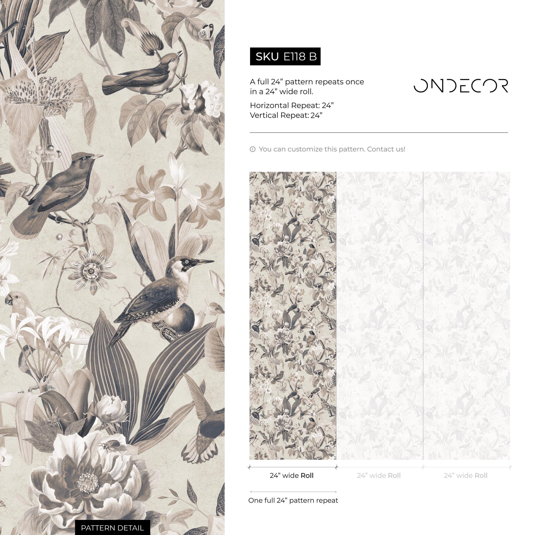 Bird Wallpaper / Traditional Wallpaper / Removable Peel and Stick Wallpaper, Self-Adhesive, Renter Friendly, Feminine Wallpaper - E118 B