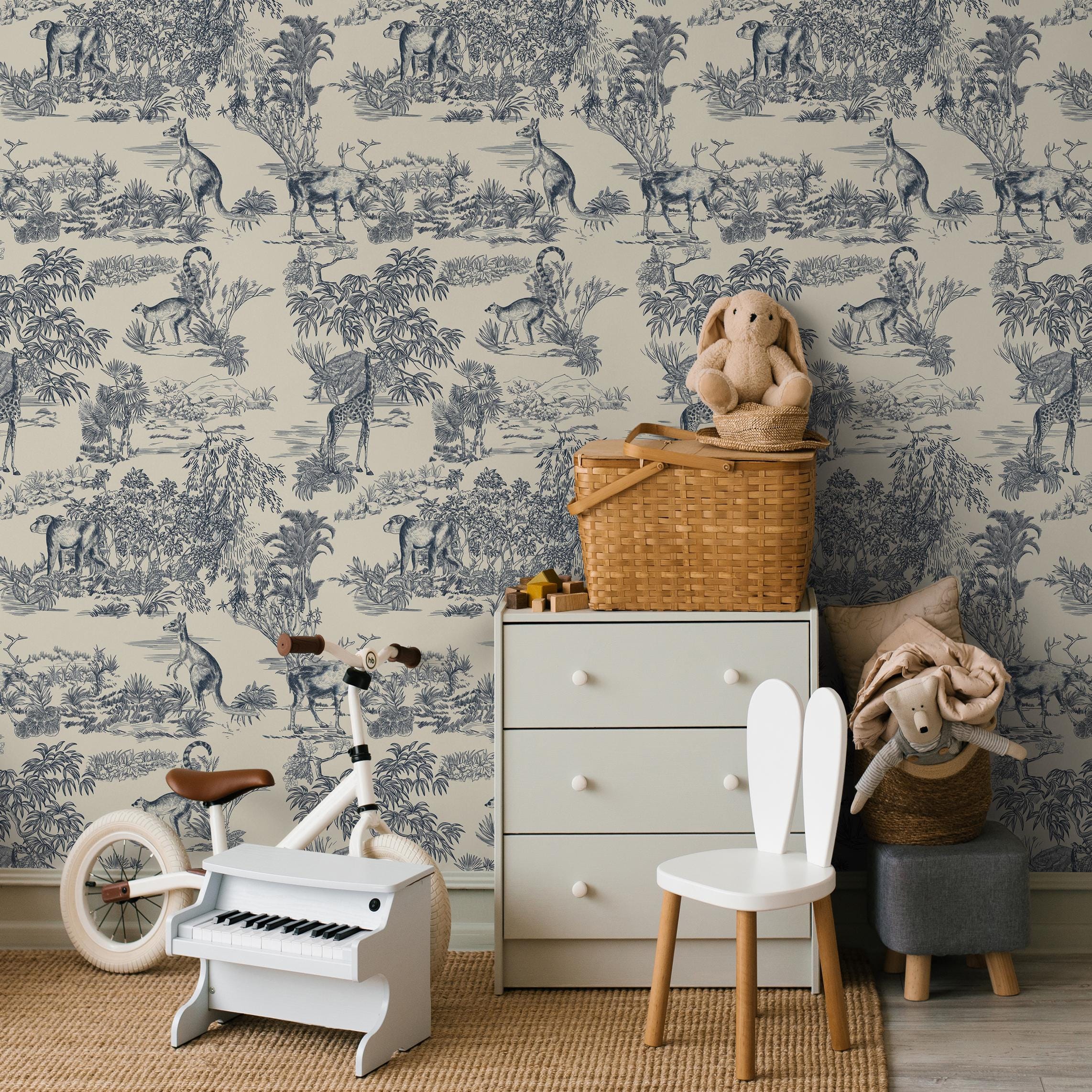 Vintage French Toile de Jouy Wallpaper, Print Wall Decor - E632