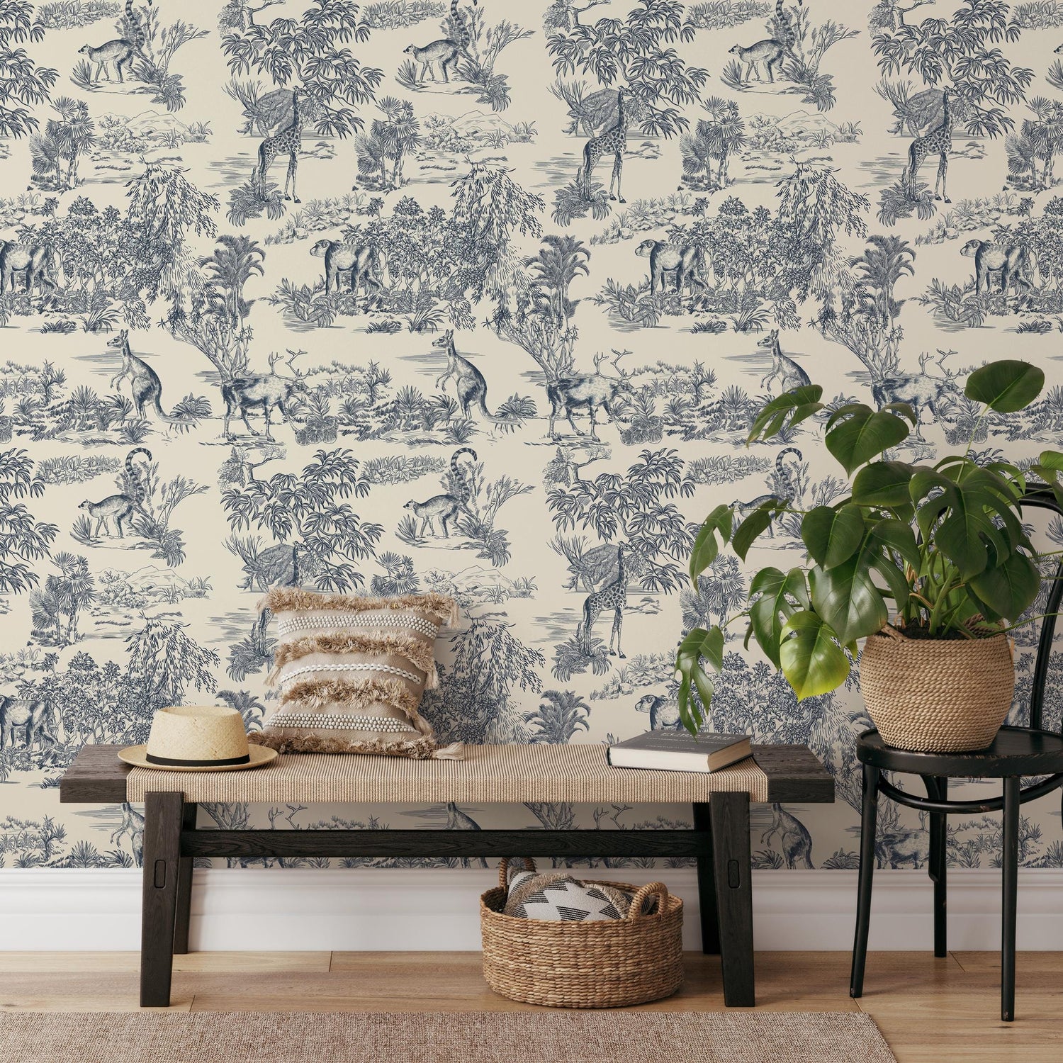 Retro Vintage French Toile de Jouy Wallpaper, Print Wall Decor - E120 D