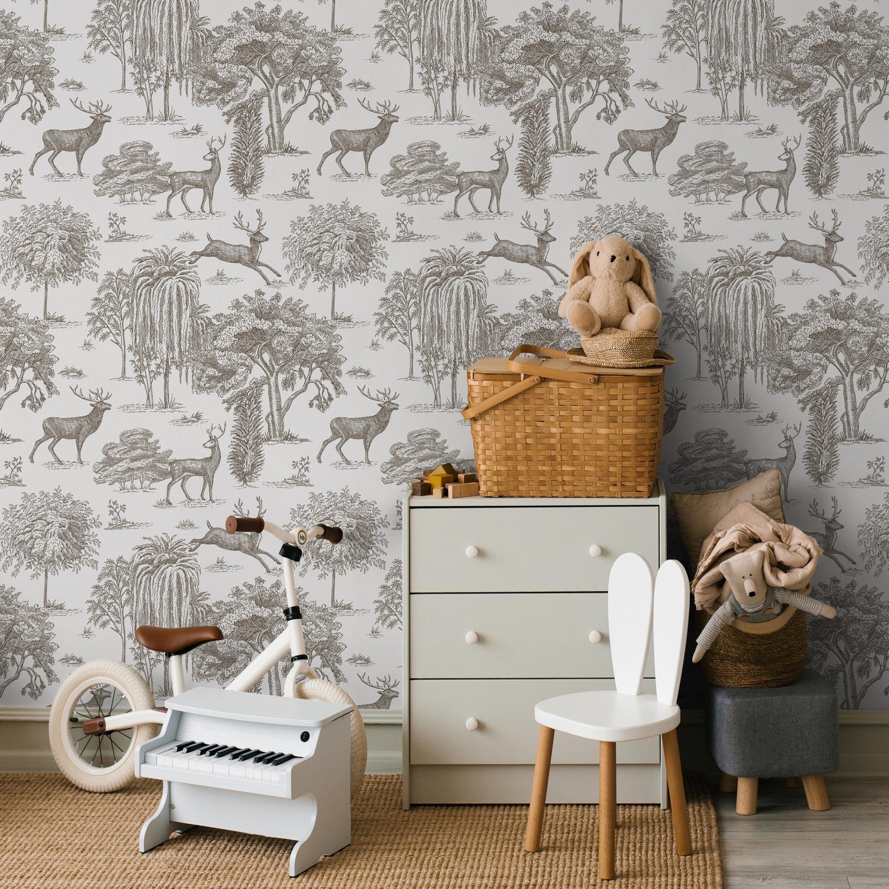 Retro Vintage French Toile de Jouy Wallpaper, Print Wall Decor - E123 A