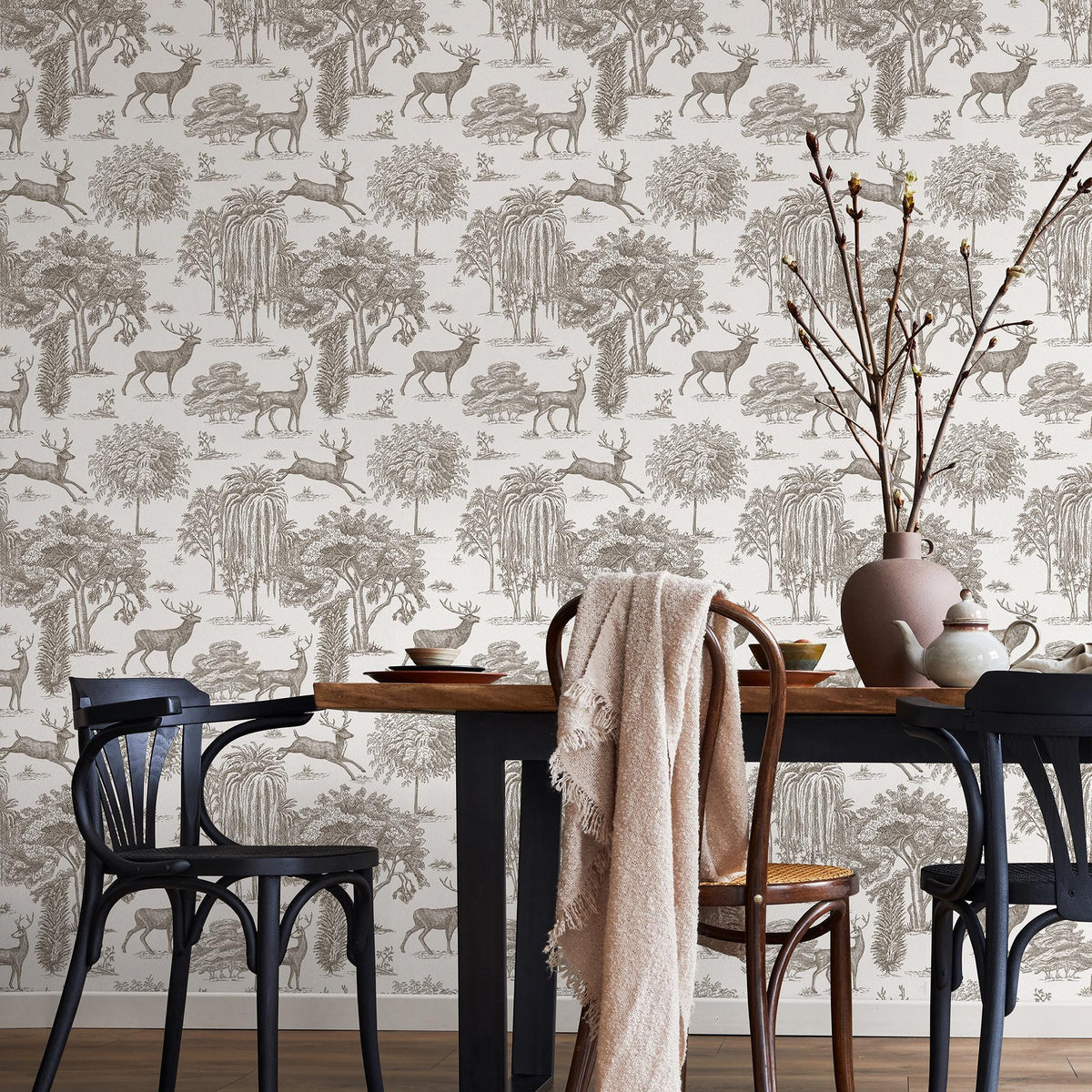Retro Vintage French Toile de Jouy Wallpaper, Print Wall Decor - E123 A