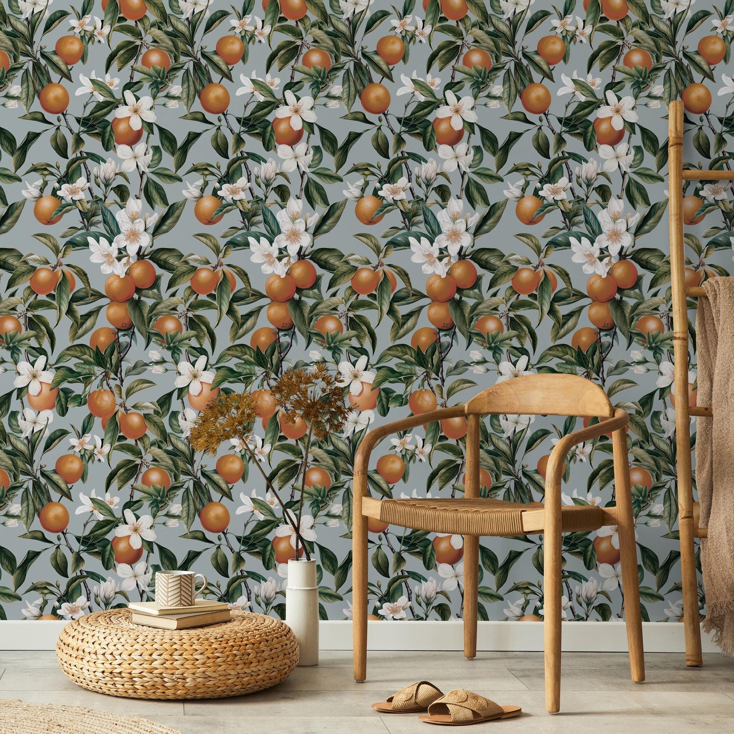 Orange tree wallpaper, Oranges, Fruit wallpaper, Orange blossom wall mural - E098 A