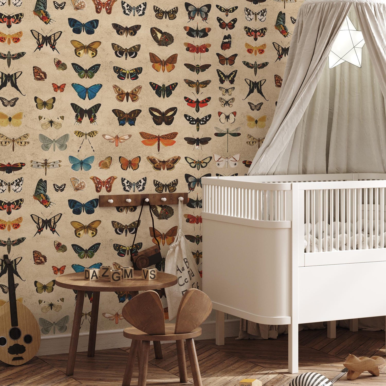 Vintage butterfly peel and stick wallpaper, wallpaper, small animal wallpaper, botanical animal wallpaper, removable wallpaper - E103 A