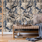 Heron Wallpaper, Peel and Stick Heron Wallpaper, Peel and Stick Wallpaper, Removable Botanical Wallpaper, Pink Crane Wallpaper - E104 A