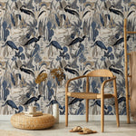 Heron Wallpaper, Peel and Stick Heron Wallpaper, Peel and Stick Wallpaper, Removable Botanical Wallpaper, Pink Crane Wallpaper - E104 A