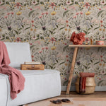 Watercolor Wildflower Wallpaper / Soft Botanical Floral Wall Mural / Small Flower and Grass Wallpaper / Field Flower Wall Mural - E116