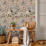 Watercolor Wildflower Wallpaper / Soft Botanical Floral Wall Mural / Small Flower and Grass Wallpaper / Field Flower Wall Mural - E116