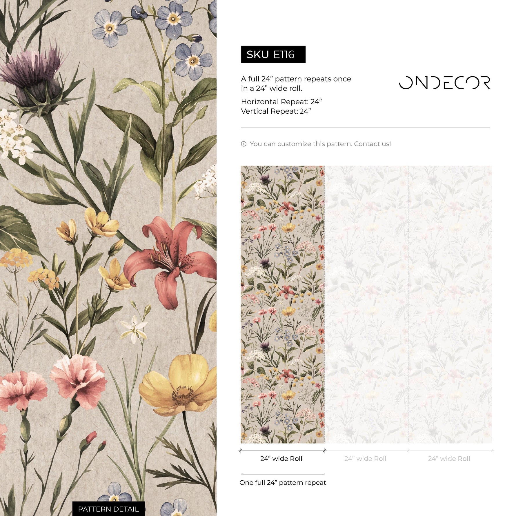 Watercolor Wildflower Wallpaper / Soft Botanical Floral Wall Mural / Small Flower and Grass Wallpaper / Field Flower Wall Mural - E116