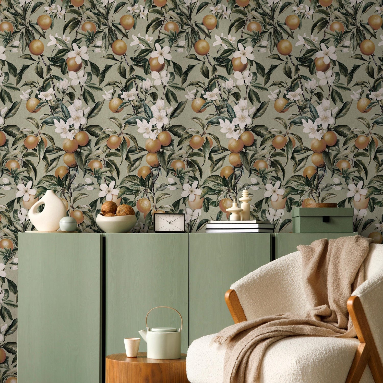 Orange tree wallpaper, Oranges, Fruit wallpaper, Orange blossom wall mural - E106 B