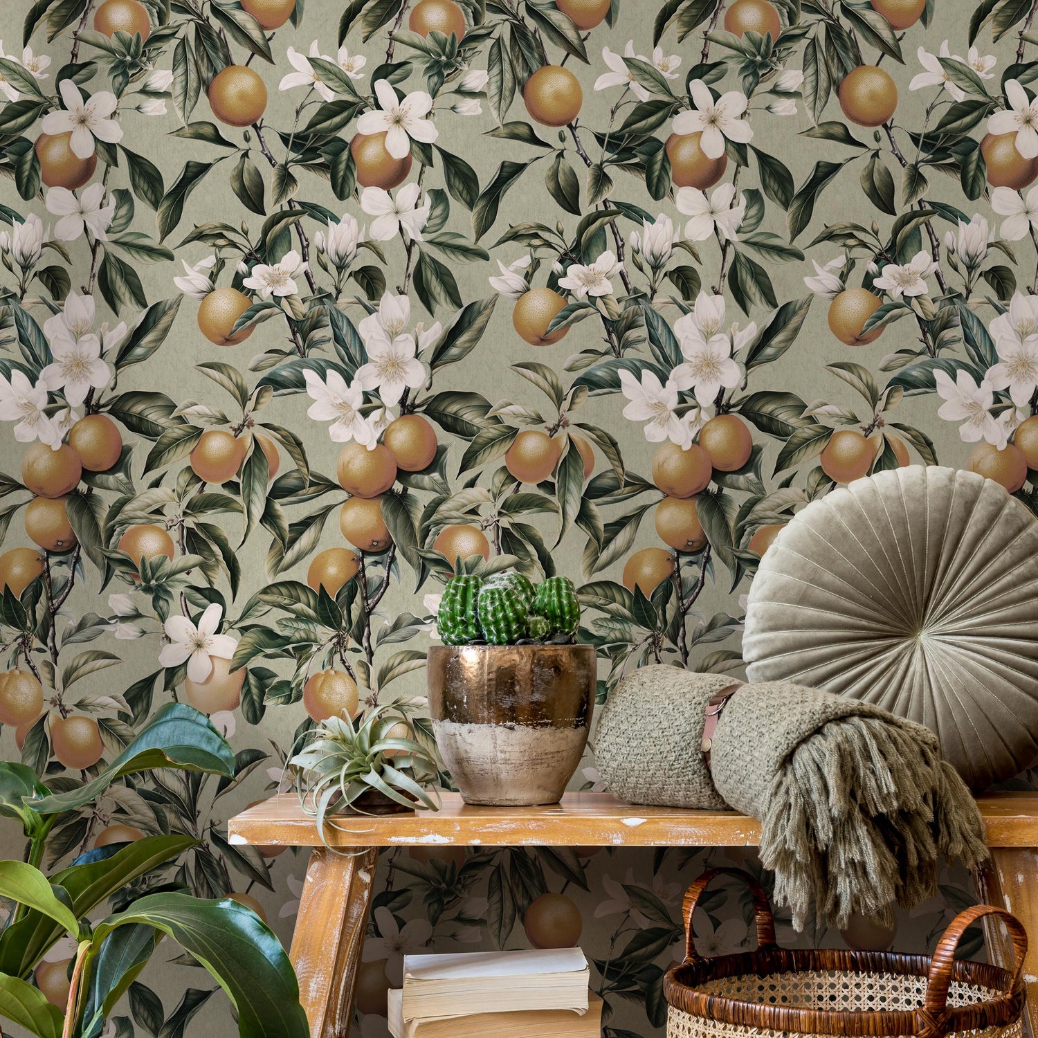 Orange tree wallpaper, Oranges, Fruit wallpaper, Orange blossom wall mural - E106 B