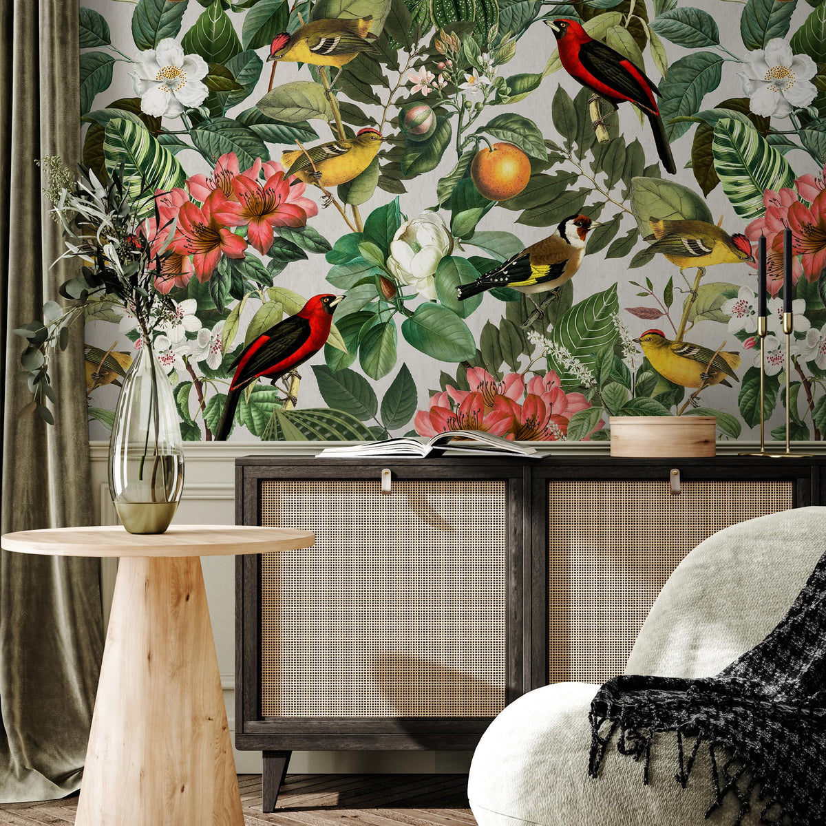 Botanical Removable Wallpaper, Nature Colors Wall Mural - E107 B