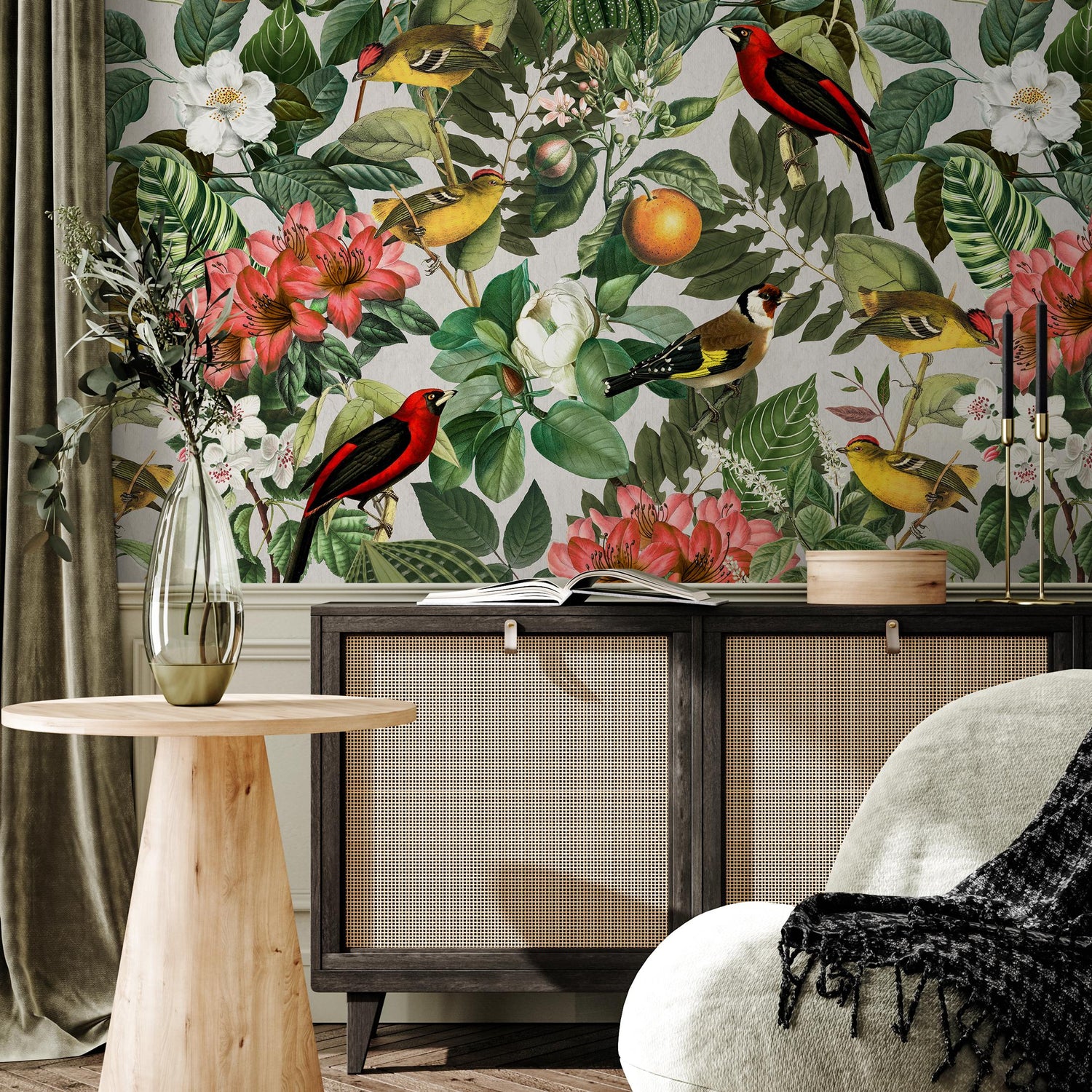 Botanical Removable Wallpaper, Nature Colors Wall Mural - E107 B