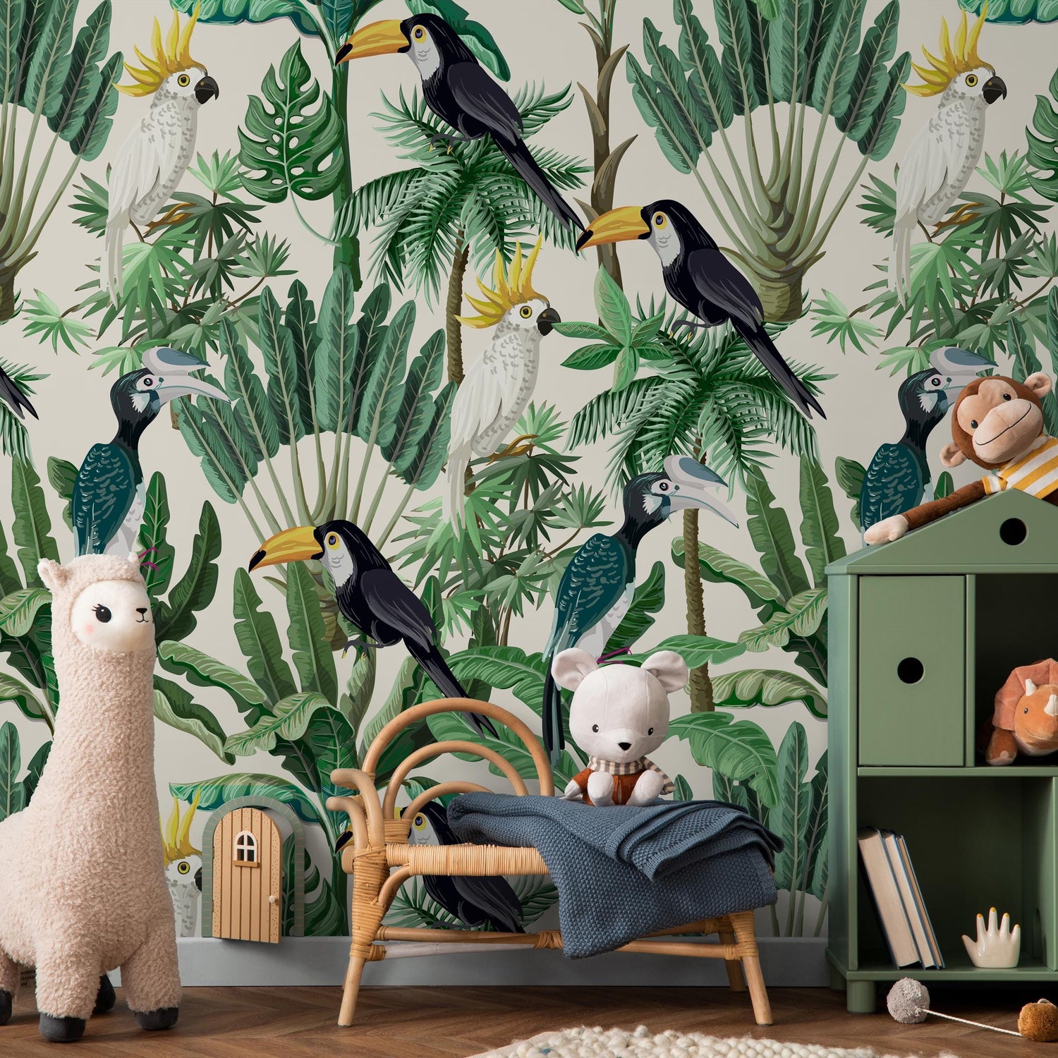 Exotic birds and plants wallpaper vintage style exotic vinyl for vegetation leaves - E003