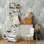 Light Sage Green Palm Leaves Wallpaper, Subtle Design Palm Leaf Wallpaper, Botanical Peel and Stick or Traditional material - E029