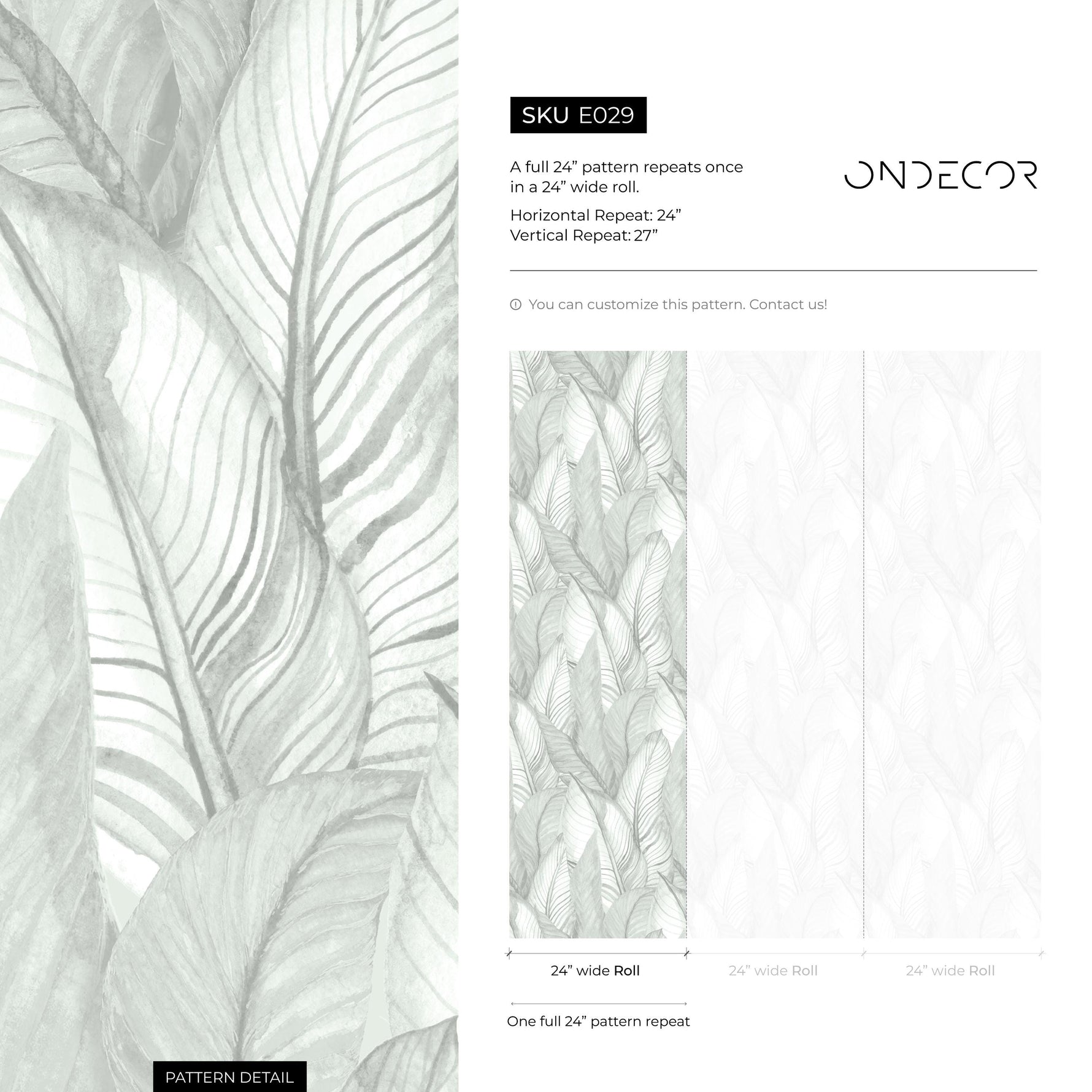 Light Sage Green Palm Leaves Wallpaper, Subtle Design Palm Leaf Wallpaper, Botanical Peel and Stick or Traditional material - E029