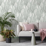 Light Sage Green Palm Leaves Wallpaper, Subtle Design Palm Leaf Wallpaper, Botanical Peel and Stick or Traditional material - E029