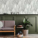 Light Sage Green Palm Leaves Wallpaper, Subtle Design Palm Leaf Wallpaper, Botanical Peel and Stick or Traditional material - E029