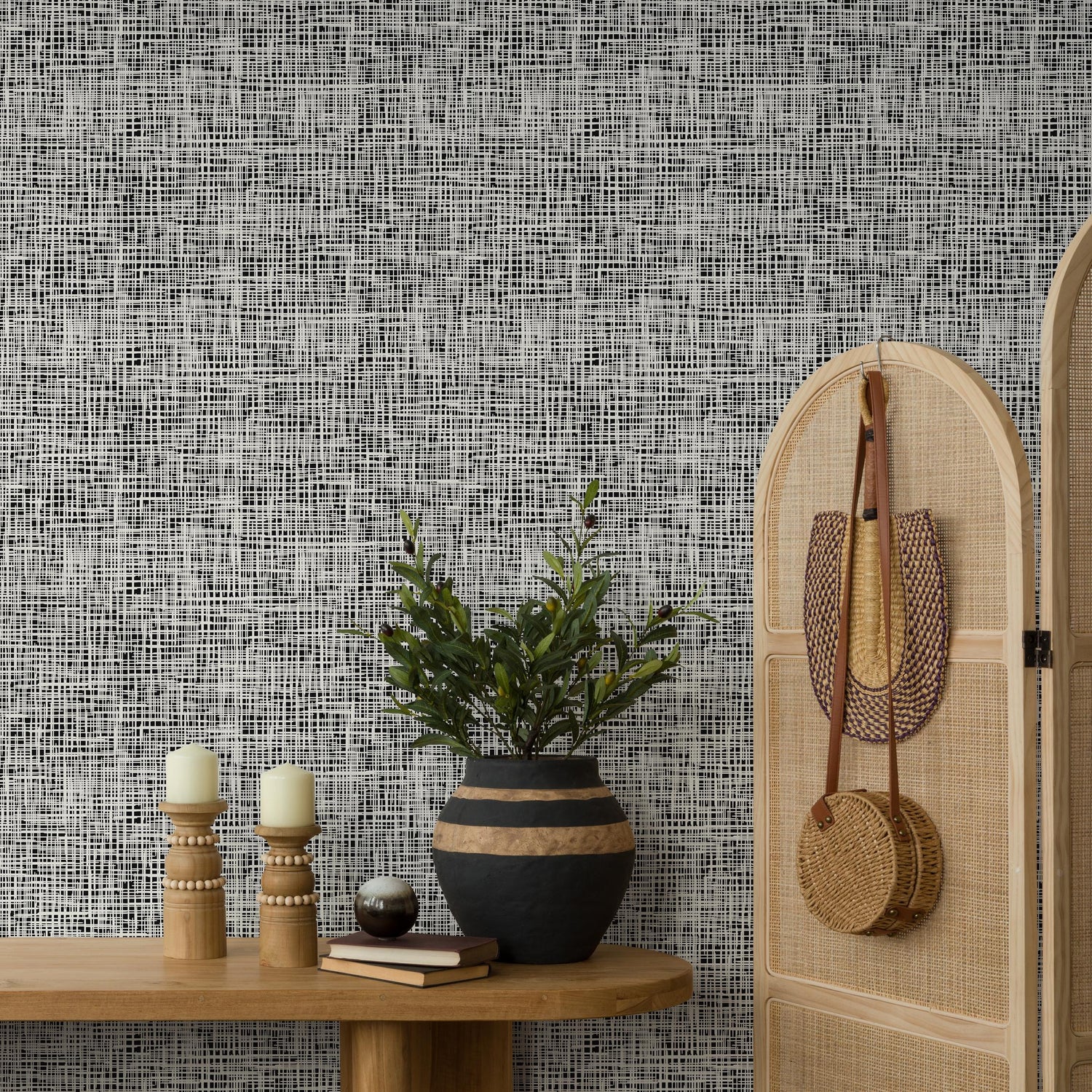 Removable Wallpaper / Black & Off White Plaid Pattern Wallpaper / Contemporary wallpaper / Traditional or Self Adhesive Wallpaper - E030