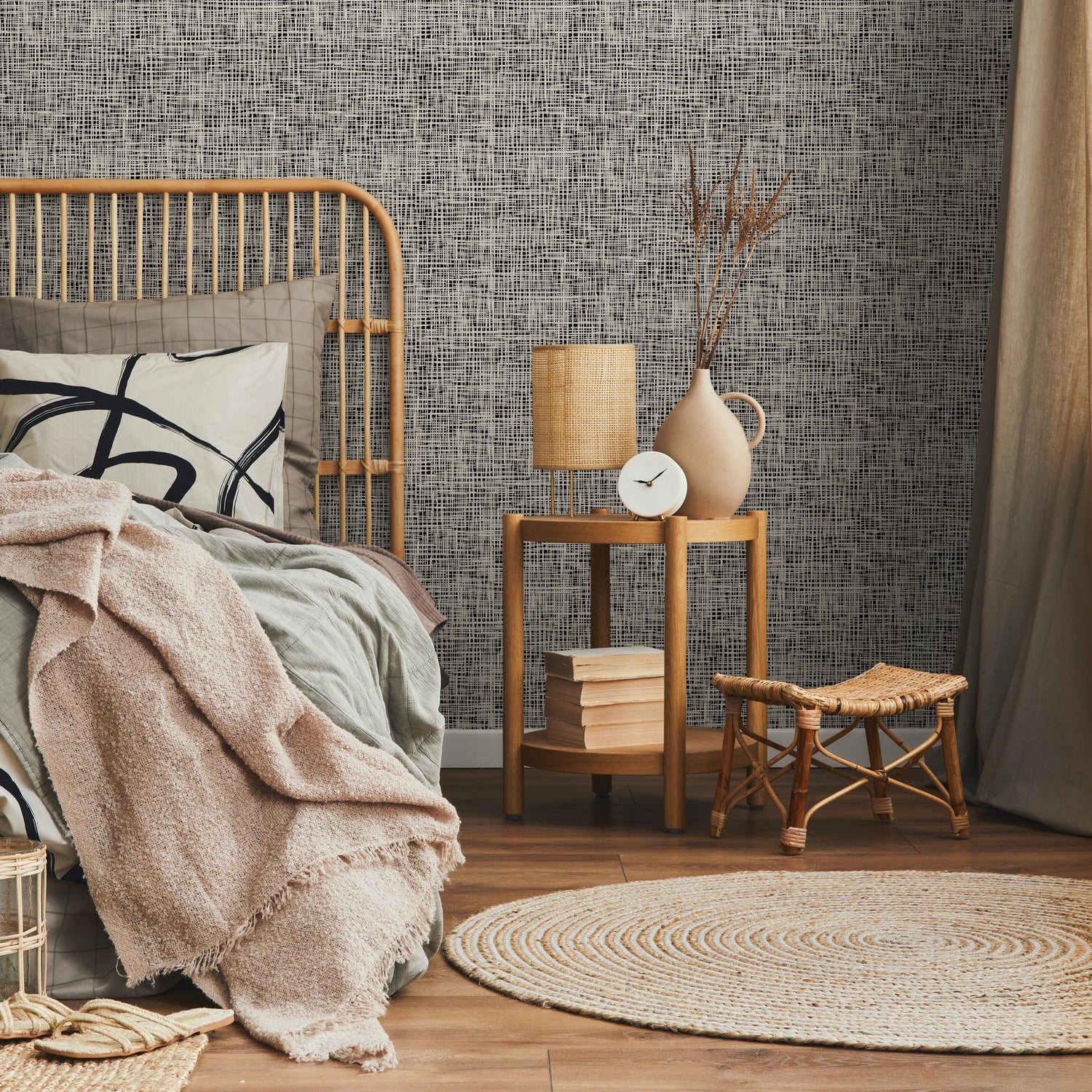 Removable Wallpaper / Black & Off White Plaid Pattern Wallpaper / Contemporary wallpaper / Traditional or Self Adhesive Wallpaper - E030