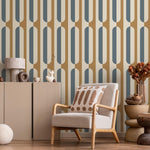 Abstract retro wallpaper, removable wall decal with retro round style, colorful background - Peel and stick - E038