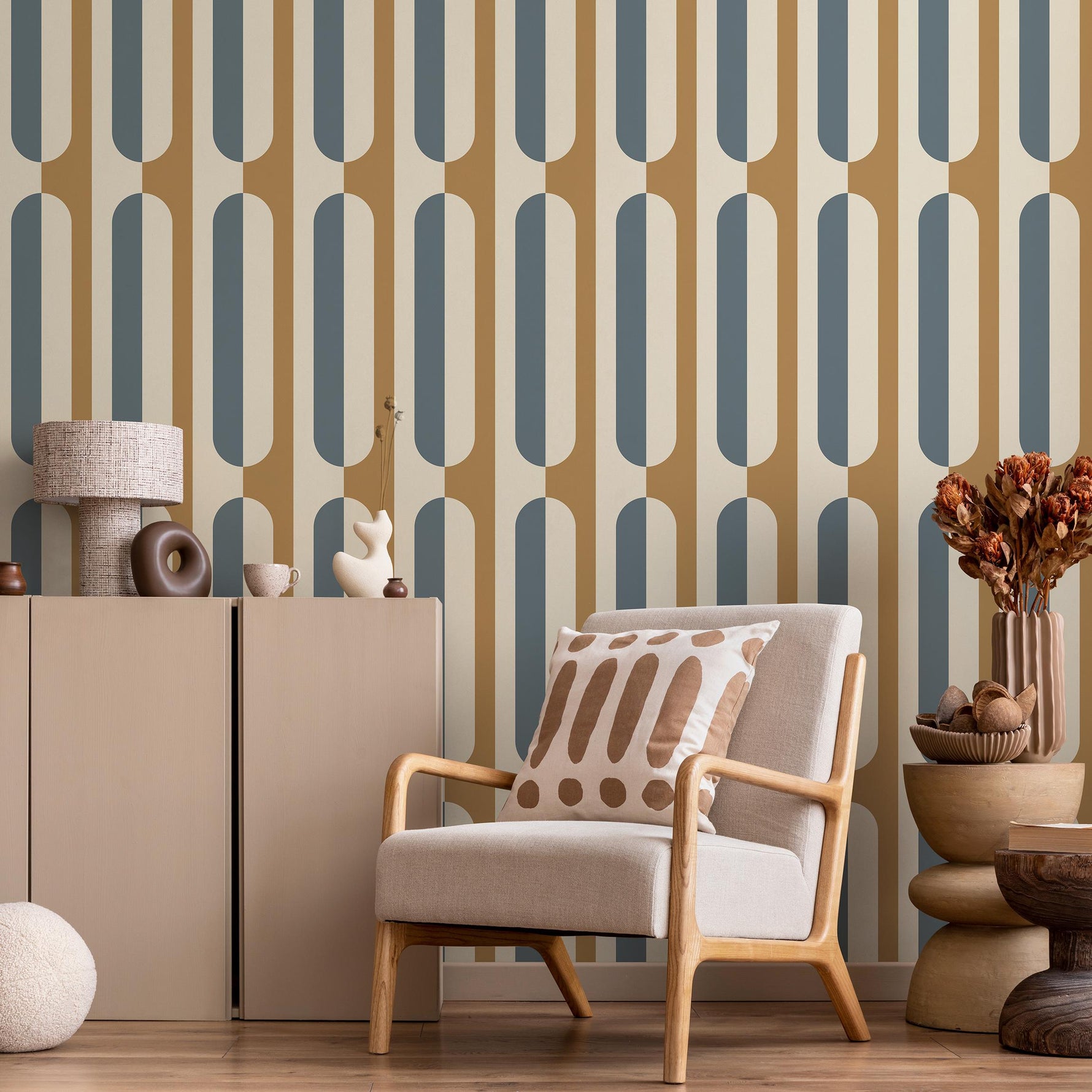 Abstract retro wallpaper, removable wall decal with retro round style, colorful background - Peel and stick - E038