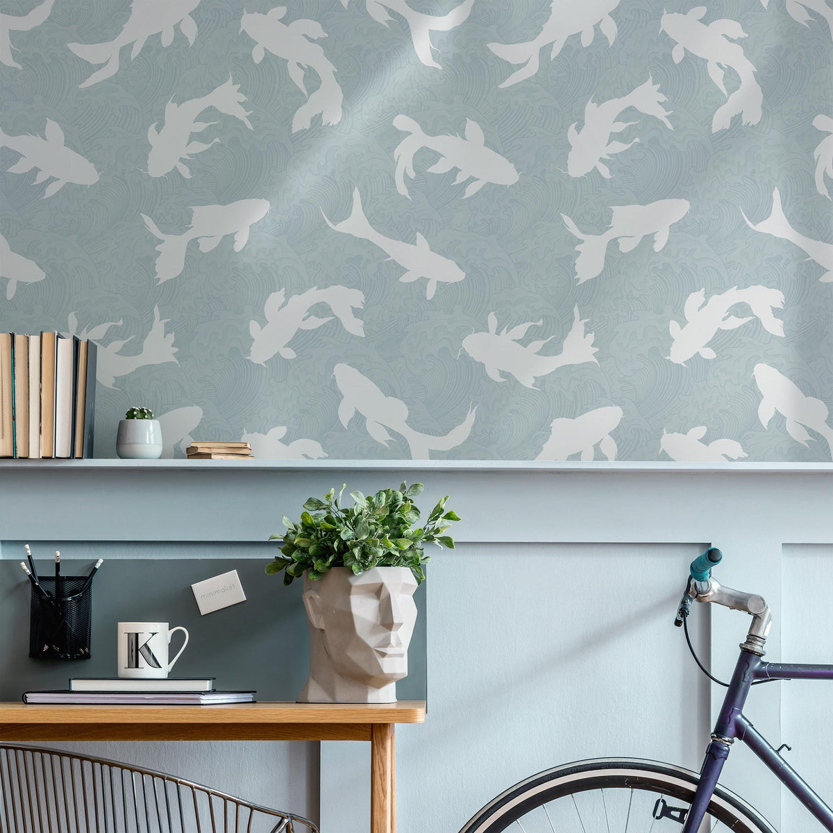 Koi fish wallpaper, Vintage marine wall mural, Japanese waves, Japanese fish - E069