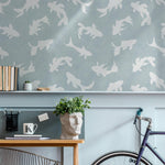 Koi fish wallpaper, Vintage marine wall mural, Japanese waves, Japanese fish - E069