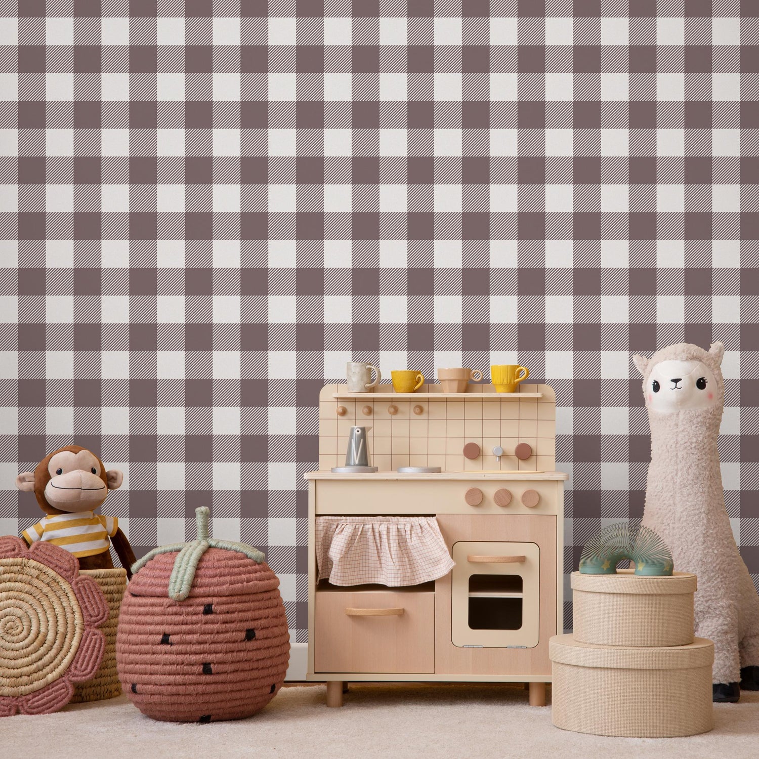 Gingham removable wallpaper, Buffalo check plaid, Self adhesive and traditional wallpaper - E082