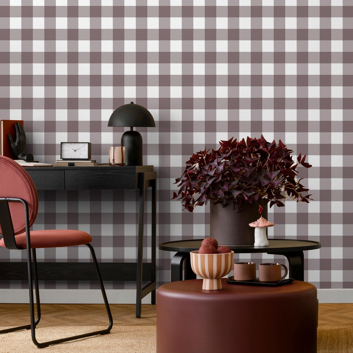 Gingham removable wallpaper, Buffalo check plaid, Self adhesive and traditional wallpaper - E082