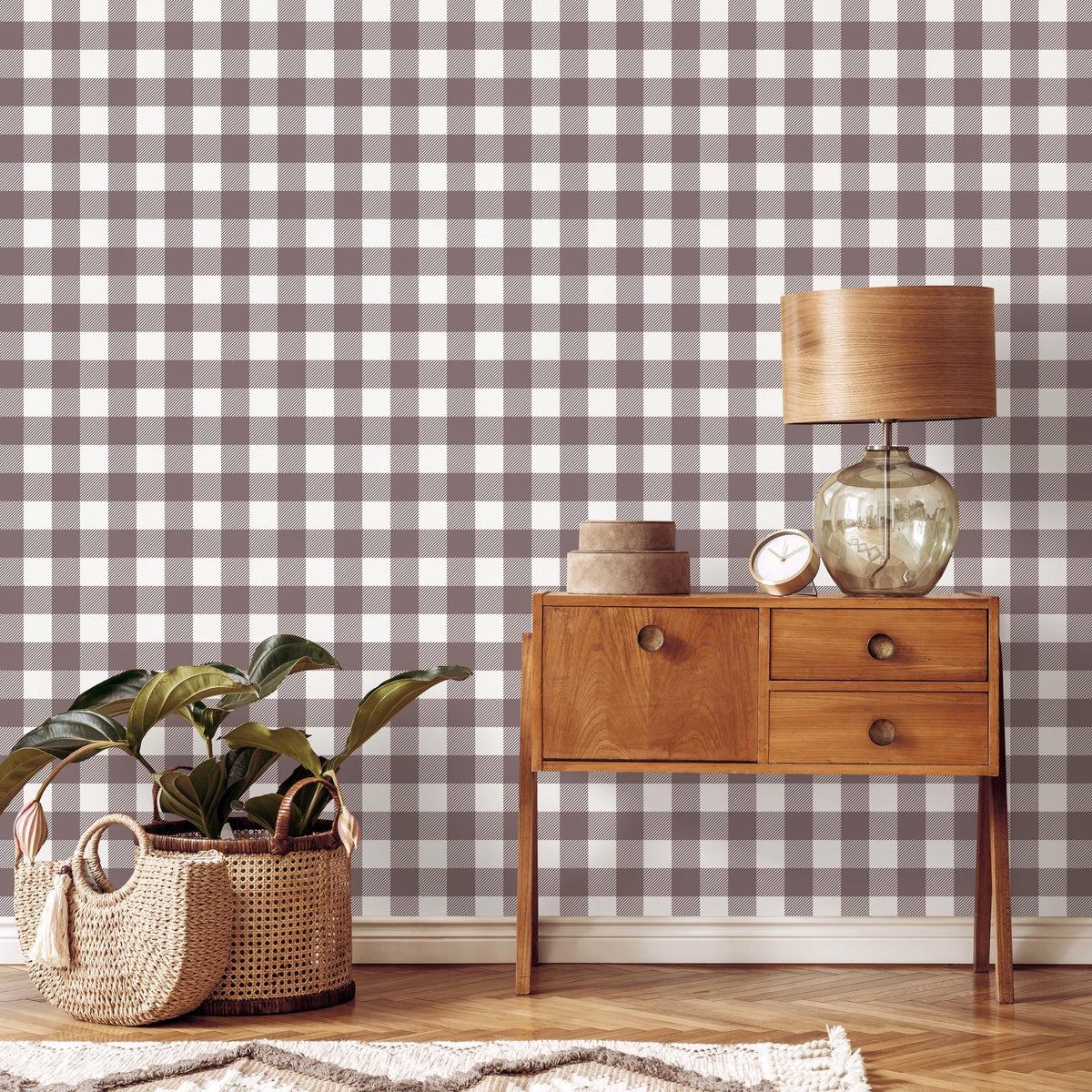 Gingham removable wallpaper, Buffalo check plaid, Self adhesive and traditional wallpaper - E082