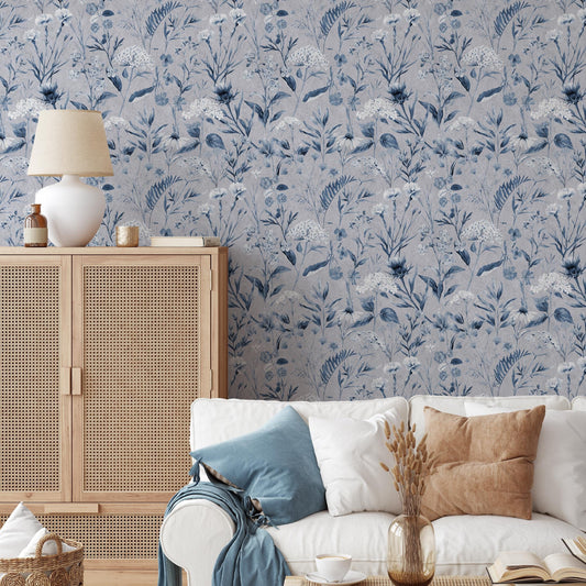 Floral wallpaper, botanical landscape wall mural, removable wallpaper, greenery, self-adhesive wallpaper, reusable, plant wall decor - E110