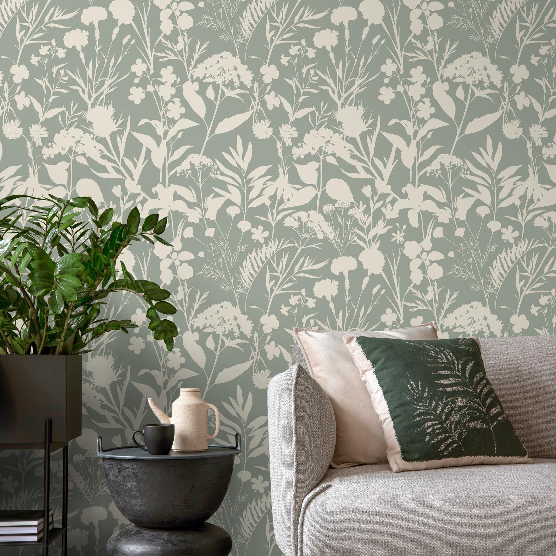Floral wallpaper, botanical landscape wall mural, removable wallpaper, greenery, self-adhesive wallpaper, reusable, plant wall decor - E111