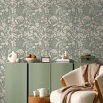 Floral wallpaper, botanical landscape wall mural, removable wallpaper, greenery, self-adhesive wallpaper, reusable, plant wall decor - E111