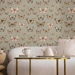 Vintage butterfly peel and stick wallpaper, dark green wallpaper, small animal wallpaper, botanical wallpaper, removable wallpaper - E112 B