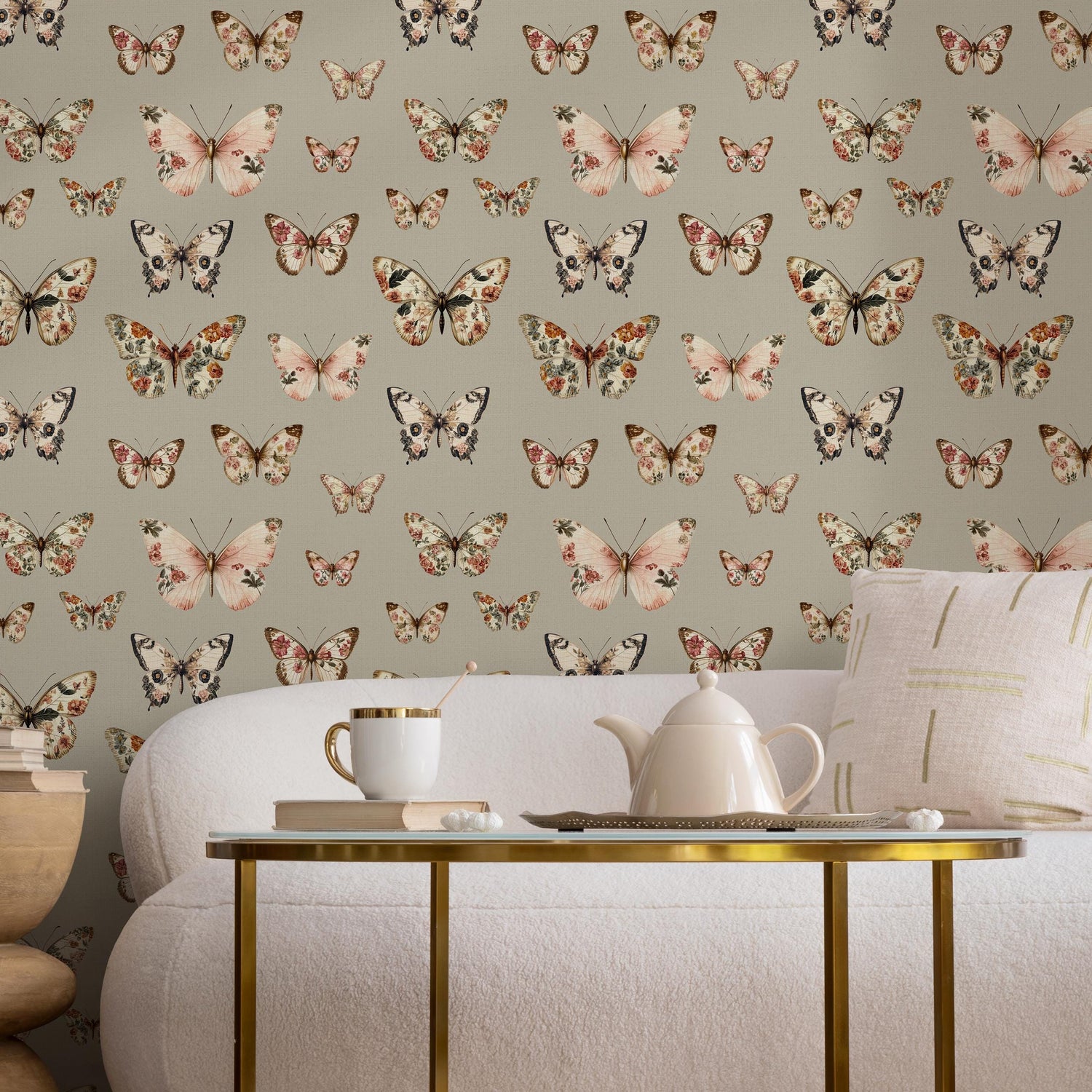 Vintage butterfly peel and stick wallpaper, dark green wallpaper, small animal wallpaper, botanical wallpaper, removable wallpaper - E112 B