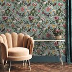 Bird Wallpaper Traditional Wallpaper Removable Peel and Stick Wallpaper, Self Adhesive, Renter Friendly, Feminine Green Wallpaper - E119