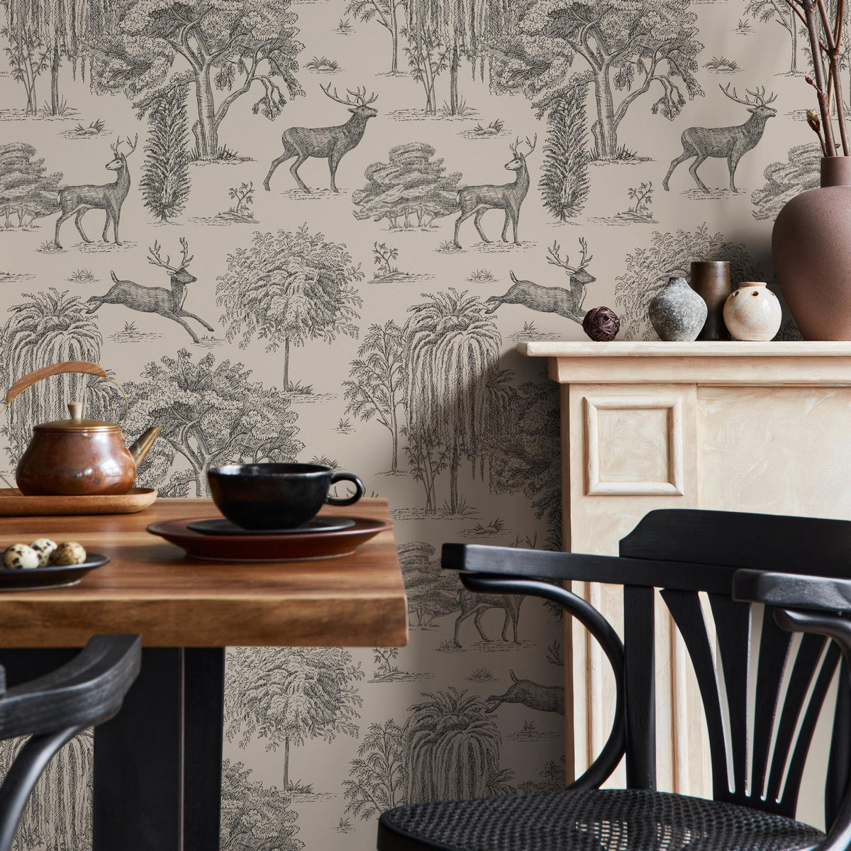 Retro Vintage French Toile de Jouy Wallpaper, Print Wall Decor - E122 B