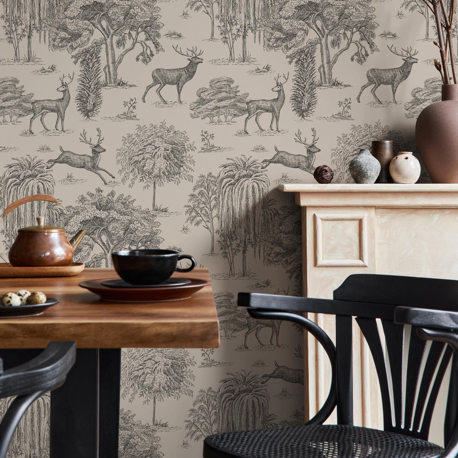 Retro Vintage French Toile de Jouy Wallpaper, Print Wall Decor - E122 B