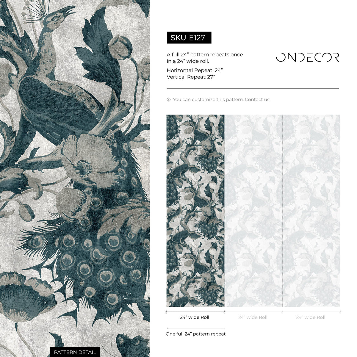 Floral Wallpaper Peacock Wallpaper Peel and Stick and Traditional Wallpaper - E127