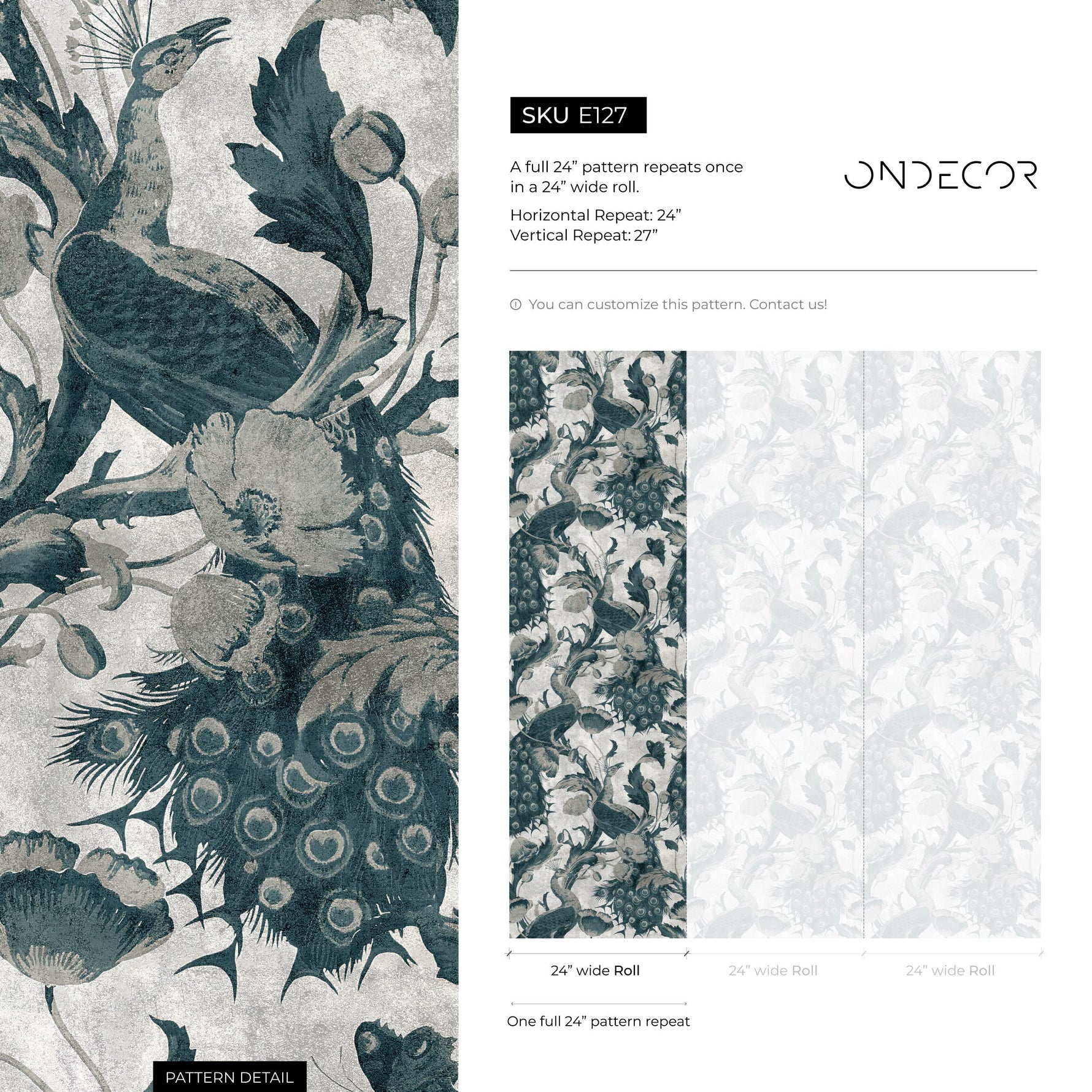 Floral Wallpaper Peacock Wallpaper Peel and Stick and Traditional Wallpaper - E127